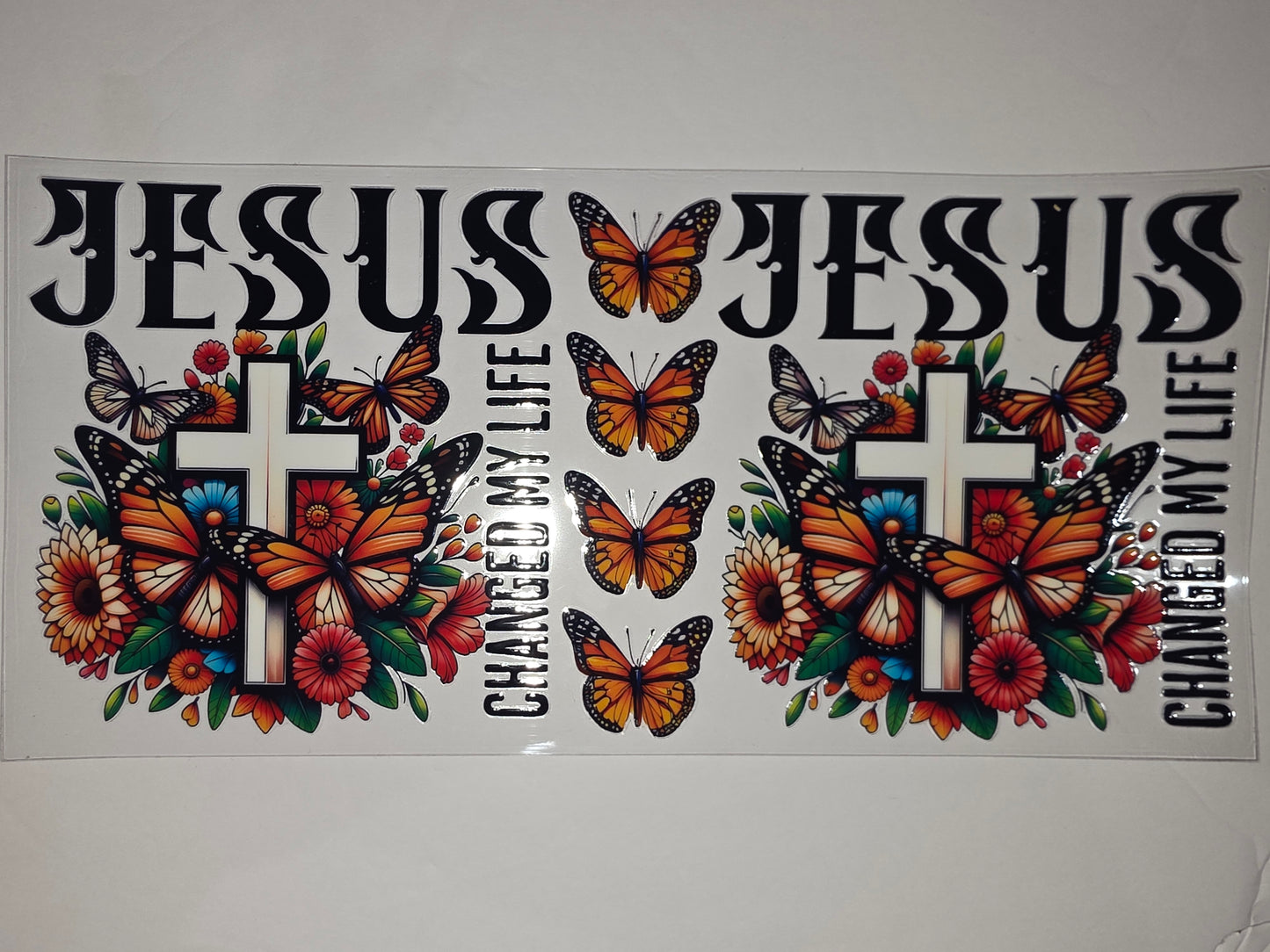 Jesus Butterfly Cross Tumbler Wrap | Christian Floral Drinkware Decal | Faith Inspired Art
