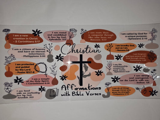 Christian Affirmations Bible Verse Tumbler Wrap | Boho Abstract Design | Earth Tones