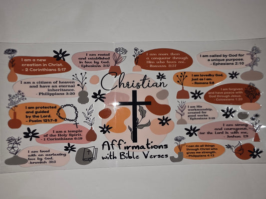 Christian Affirmations Bible Verse Tumbler Wrap | Boho Abstract Design | Earth Tones