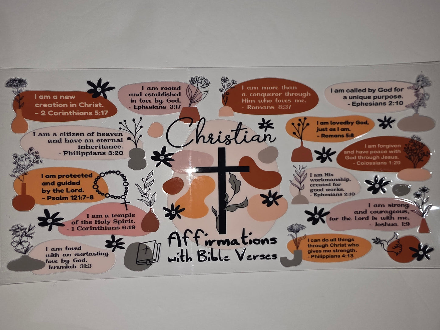 Christian Affirmations Bible Verse Tumbler Wrap | Boho Abstract Design | Earth Tones