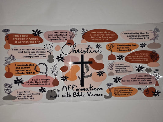 Christian Affirmations Bible Verse Tumbler Wrap | Boho Abstract Design | Earth Tones