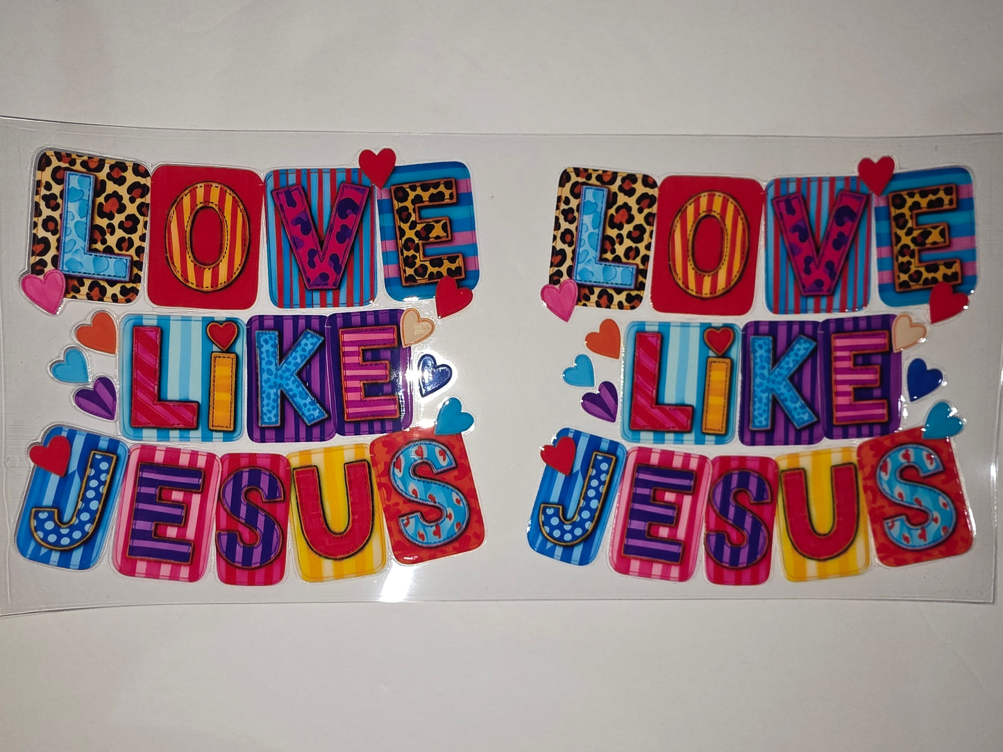 Love Like Jesus Tumbler Wrap - Vibrant Hearts & Animal Print Design
