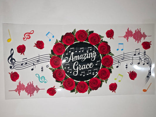 Amazing Grace Red Rose Music Notes Tumbler Wrap | Christian Song Drinkware Design