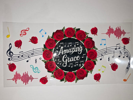Amazing Grace Red Rose Music Notes Tumbler Wrap | Sublimation Design