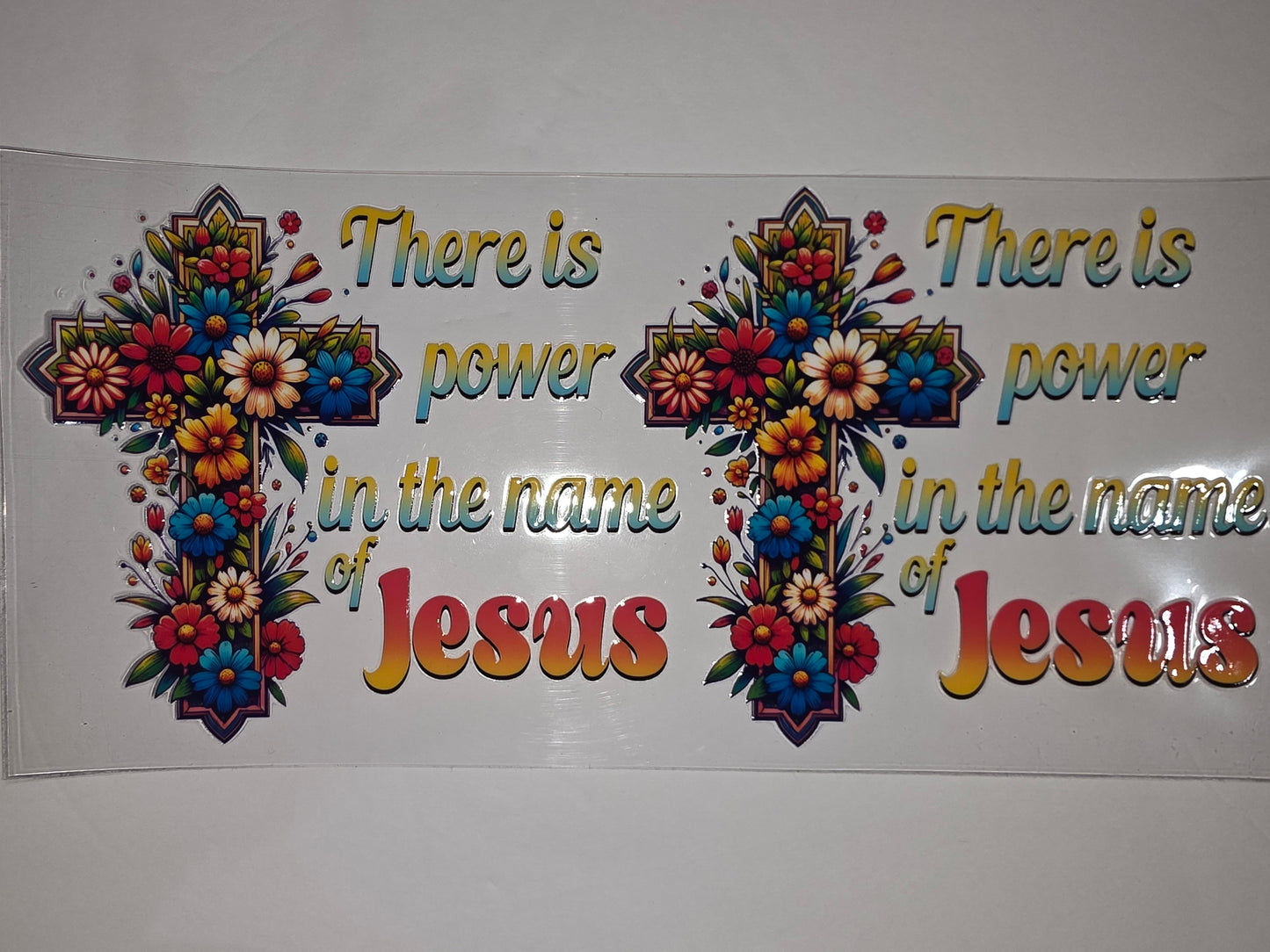 Floral Cross "There is Power in the Name of Jesus" Tumbler Wrap | Christian Drinkware Design