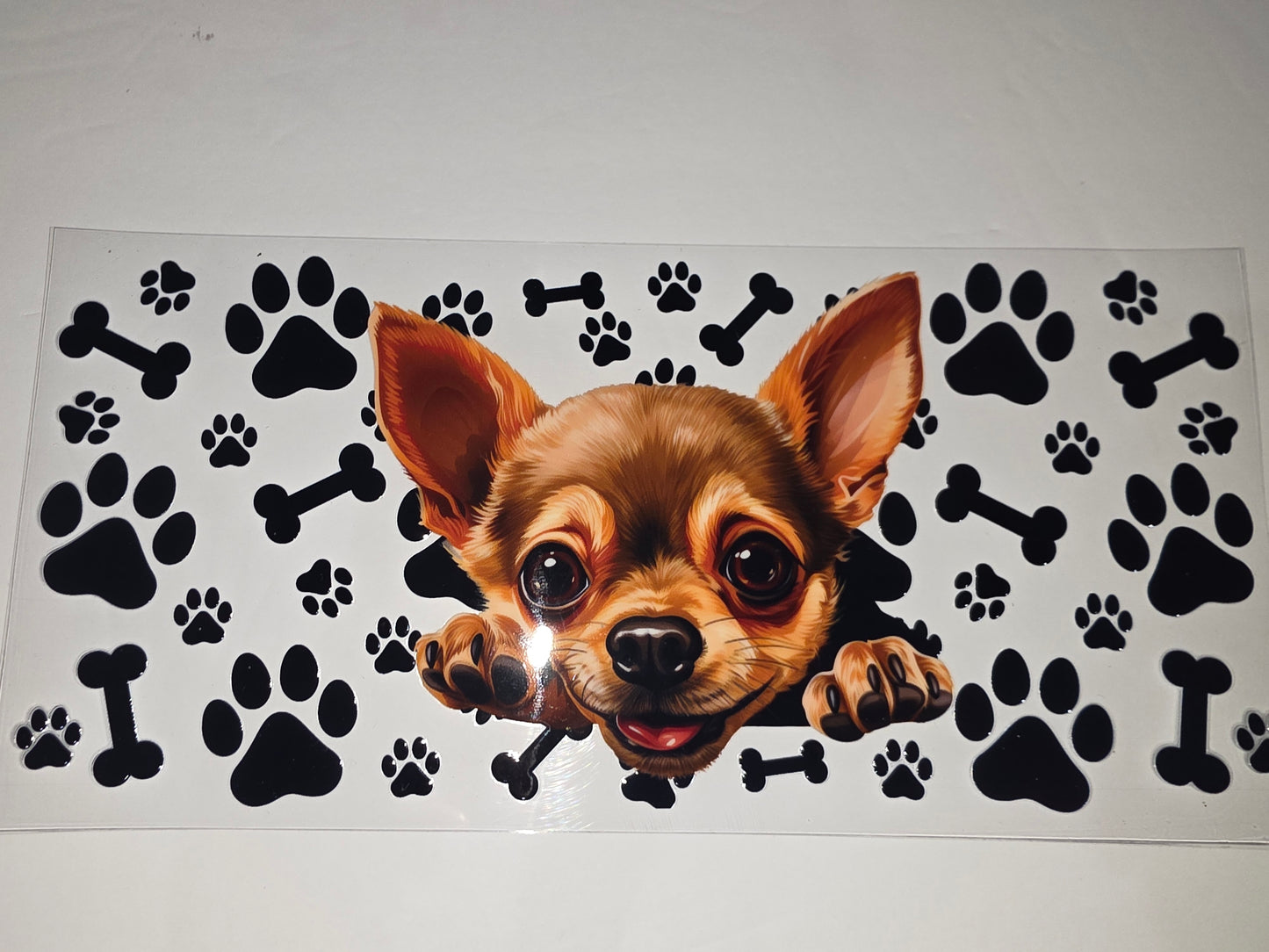 Cute Chihuahua Dog Paw Print Bone Tumbler Wrap - Sublimation Design
