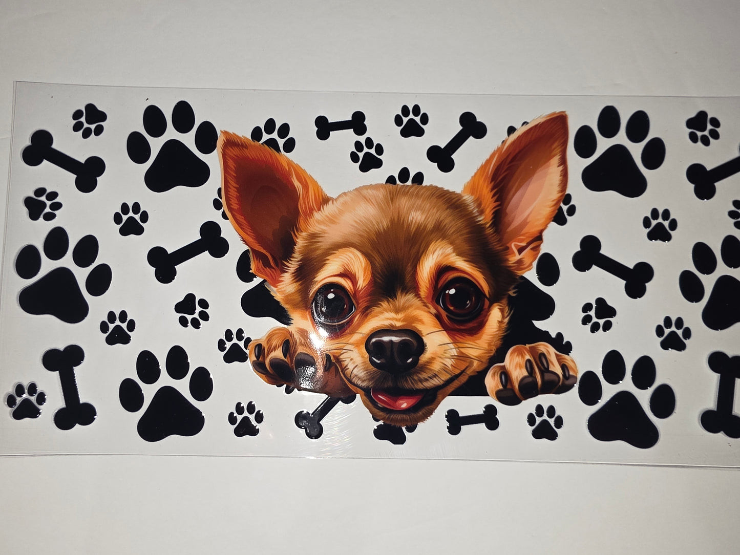 Cute Chihuahua Dog Paw Print Bone Tumbler Wrap - Sublimation Design