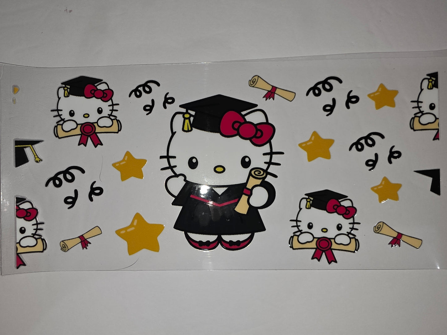 Graduation Hello Kitty Tumbler Wrap - Black, Red, Yellow & White - Cute Drinkware Design