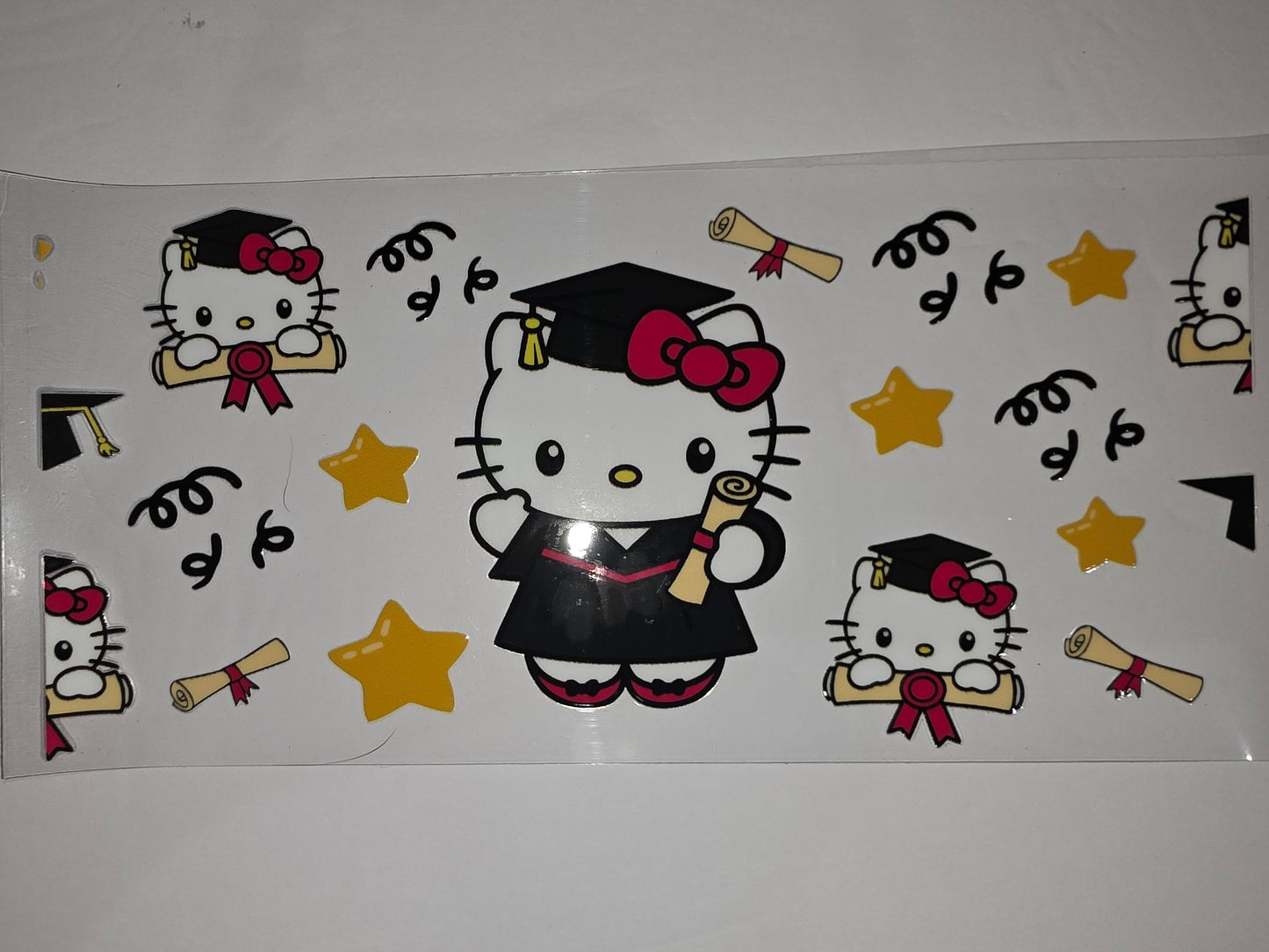 Graduation Hello Kitty Tumbler Wrap - Black, Red, Yellow Stars & Diplomas