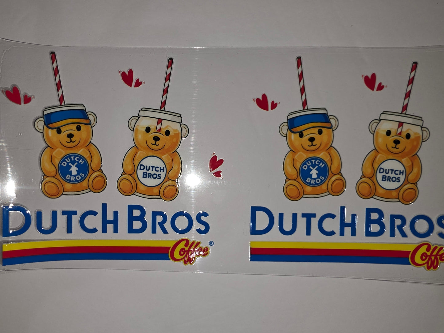 Cute Dutch Bros Coffee Bear Tumbler Wrap | Adorable Teddy Bear Drink Design | Blue, Yellow, Red