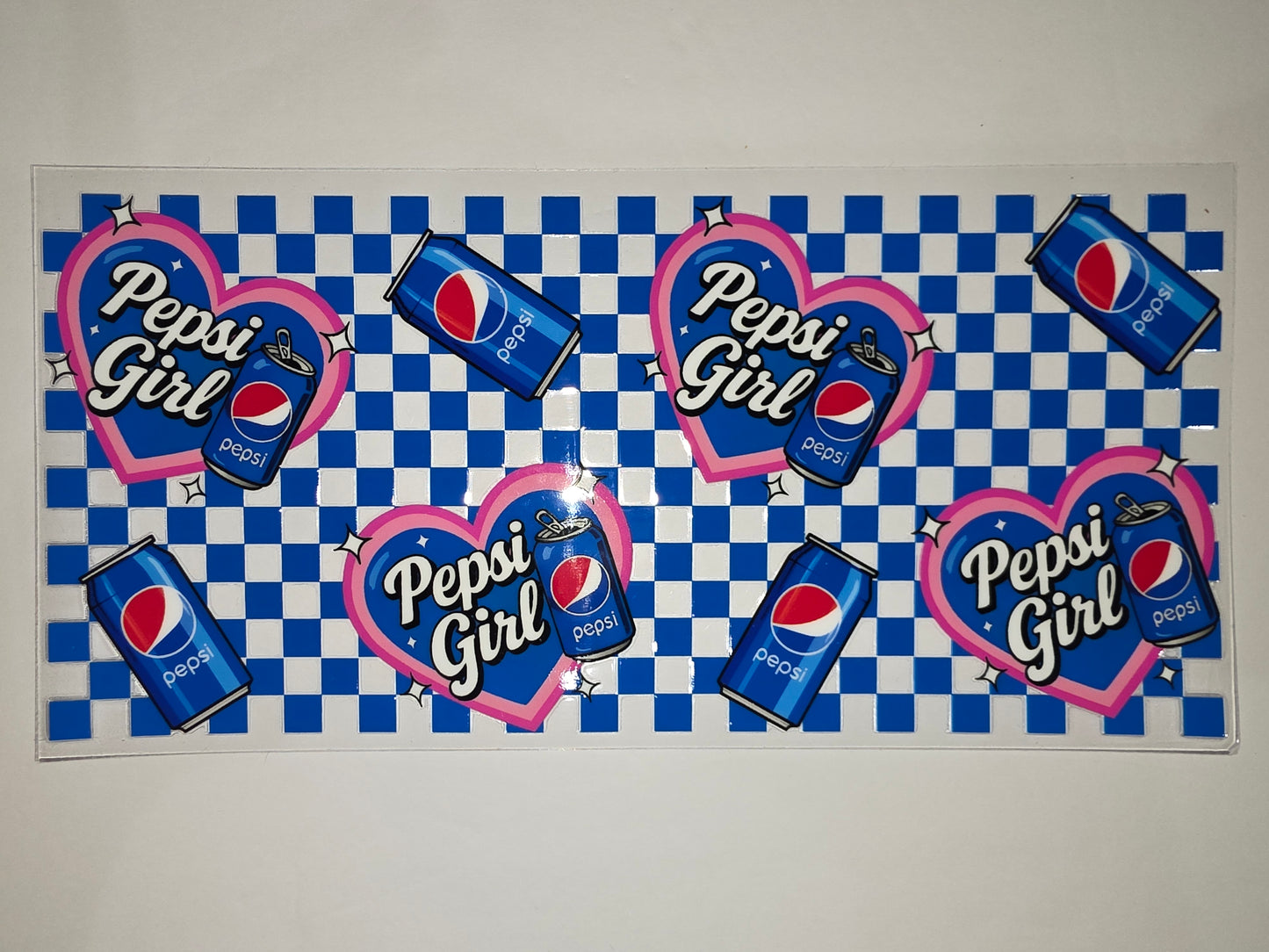 Pepsi Girl Heart Tumbler Wrap - Blue & Pink Checkerboard Design