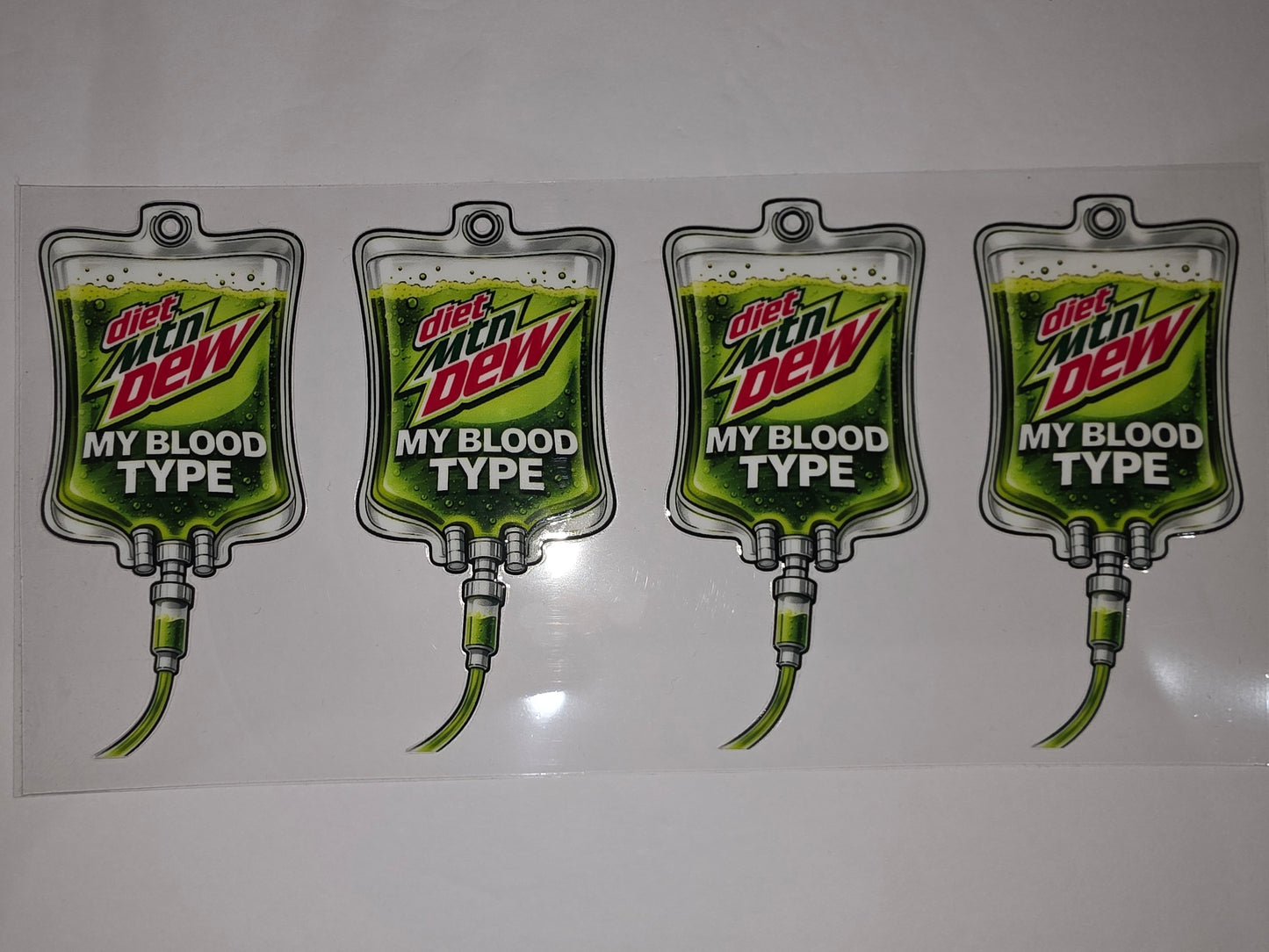 Diet Mtn Dew Blood Type IV Drip Tumbler Wrap - Green & Red Sublimation Design