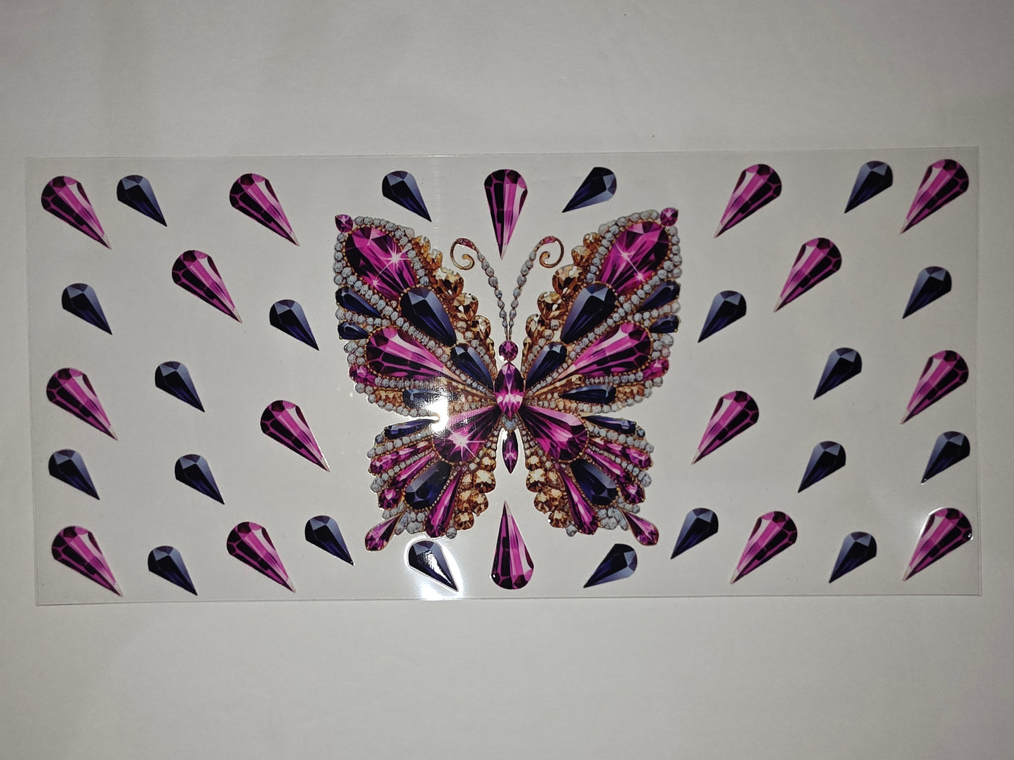Glamorous Butterfly Gem Tumbler Wrap - Pink, Purple & Gold Rhinestone Design