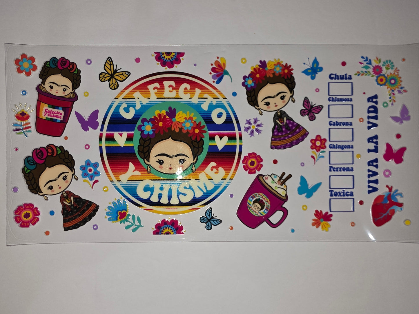 Frida Kahlo Inspired Tumbler Wrap | Fiesta Flowers & Butterflies | Mexican Folk Art Drinkware
