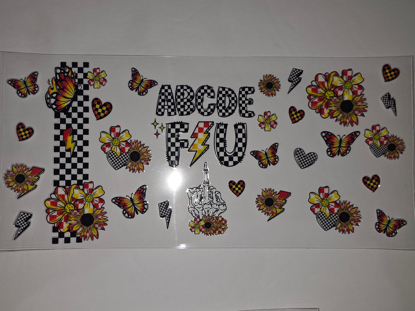 Checkerboard Butterfly & Sunflower Tumbler Wrap | Red, Yellow, Black & White Design