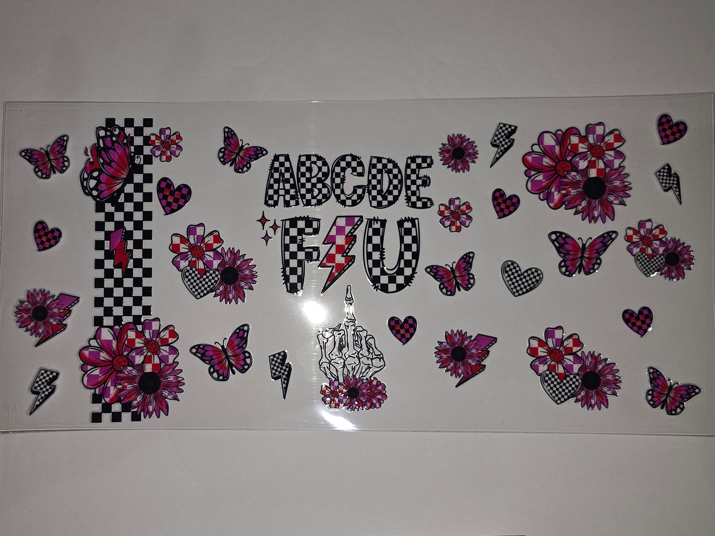 Checkerboard Butterfly & Flower Tumbler Wrap | Pink, Purple, Black & White
