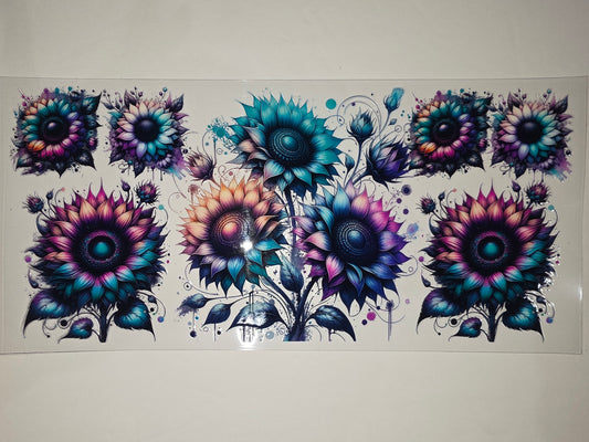 Whimsical Watercolor Sunflower Tumbler Wrap | Teal, Purple, Pink Floral Design
