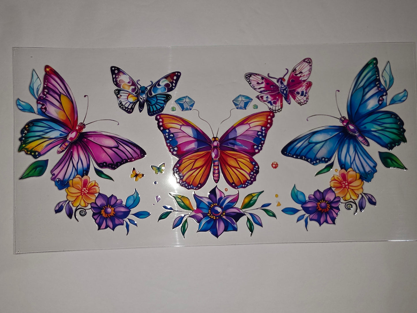 Vibrant Butterfly & Floral Tumbler Wrap | Rainbow & Blue Butterfly Design | Sublimation Cup Art
