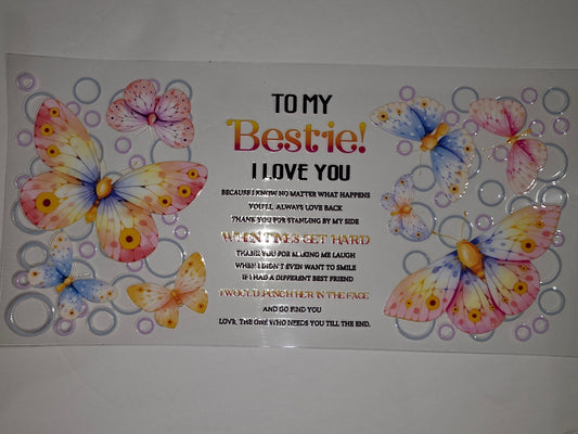 Bestie Butterfly Tumbler Wrap - Pink, Blue, Yellow & Orange - Friendship Gift