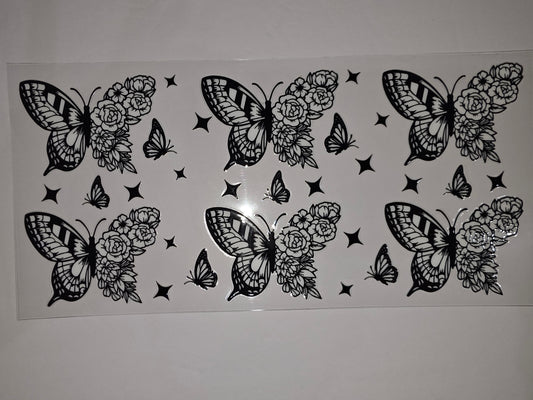 Black Butterfly Floral Tumbler Wrap - Elegant Flower & Butterfly Design for Cups