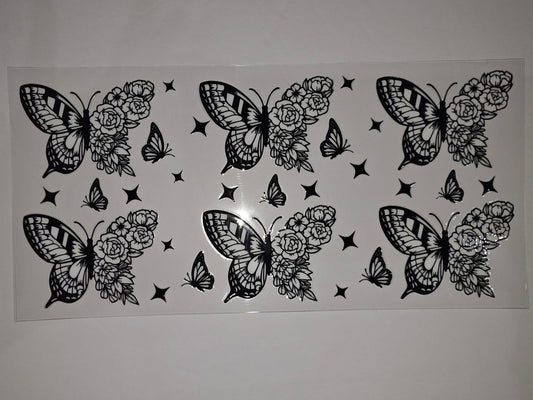 Black Butterfly Floral Tumbler Wrap - Elegant Flower & Insect Design for Cups