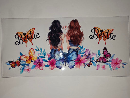 Bestie Butterfly Tumbler Wrap | Best Friends Floral Drinkware Design | Pink Blue Orange