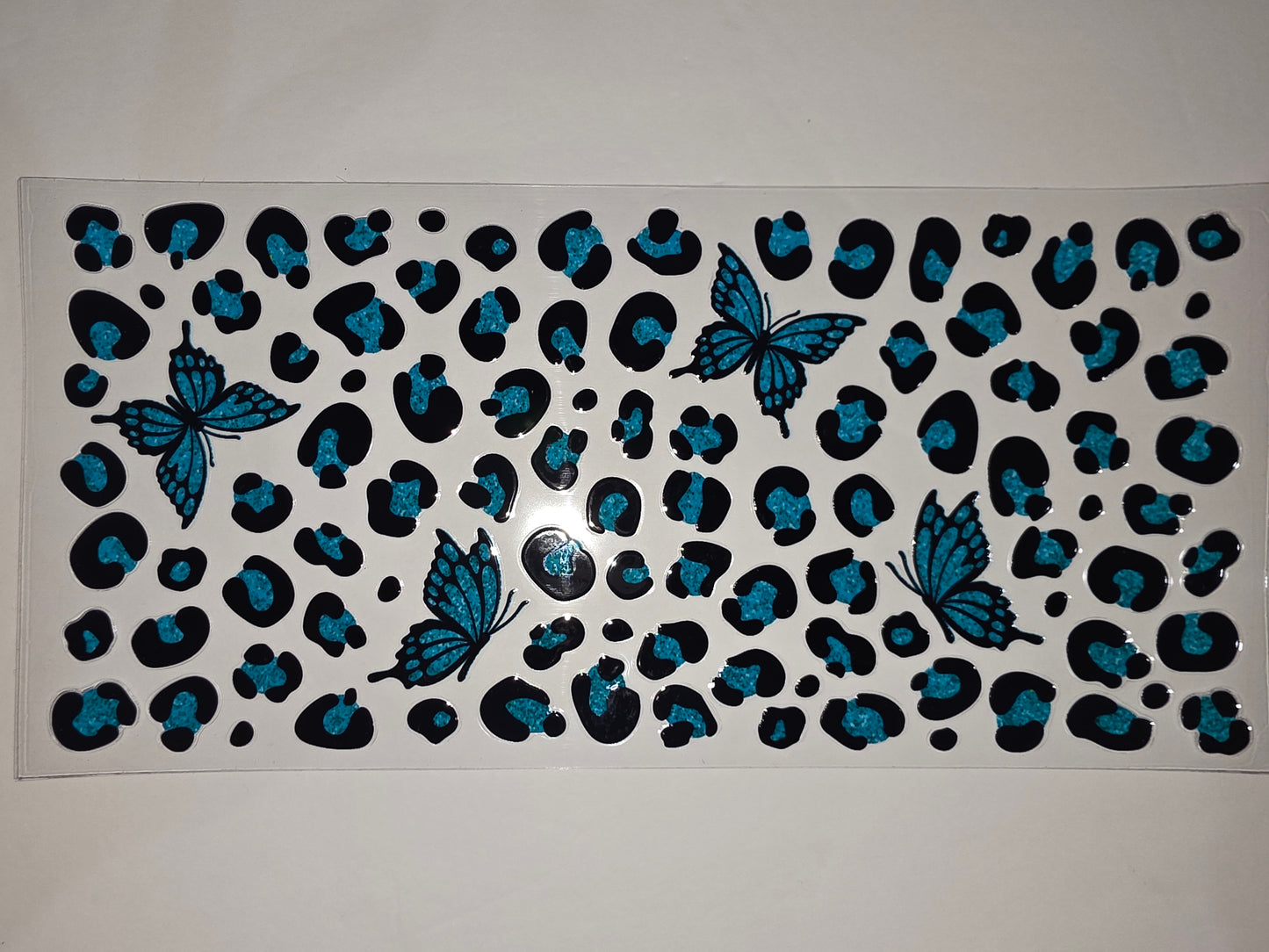 Glitter Teal Butterfly Leopard Print Tumbler Wrap | Sublimation Design
