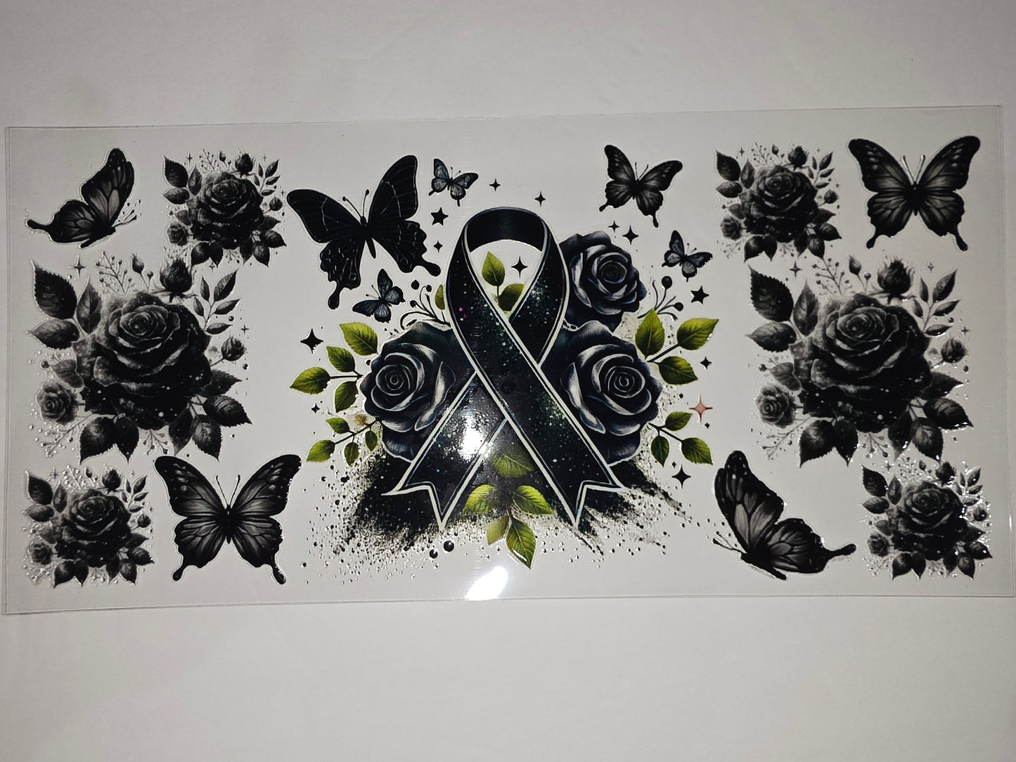 Black Roses & Butterflies Tumbler Wrap - Gothic Floral Butterfly Design