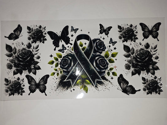Black Roses & Butterflies Tumbler Wrap - Gothic Floral Butterfly Design