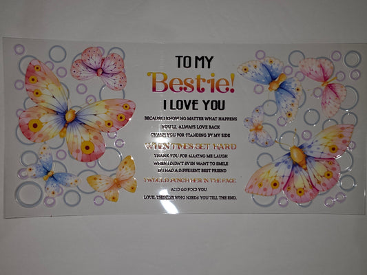 Bestie Butterfly Tumbler Wrap - Pink, Blue, Yellow, Orange - Friendship Gift
