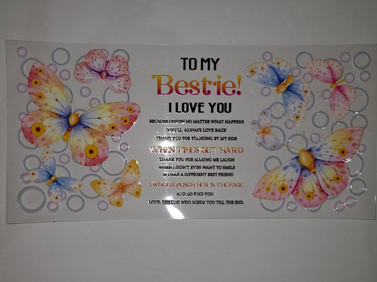 Bestie Butterfly Tumbler Wrap - Pink, Blue, Yellow, Orange - Friendship Gift
