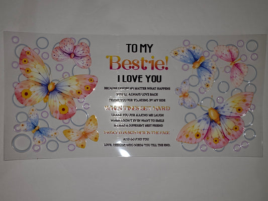 Bestie Butterfly Tumbler Wrap | Pink, Blue, Yellow, Purple | Friendship Gift