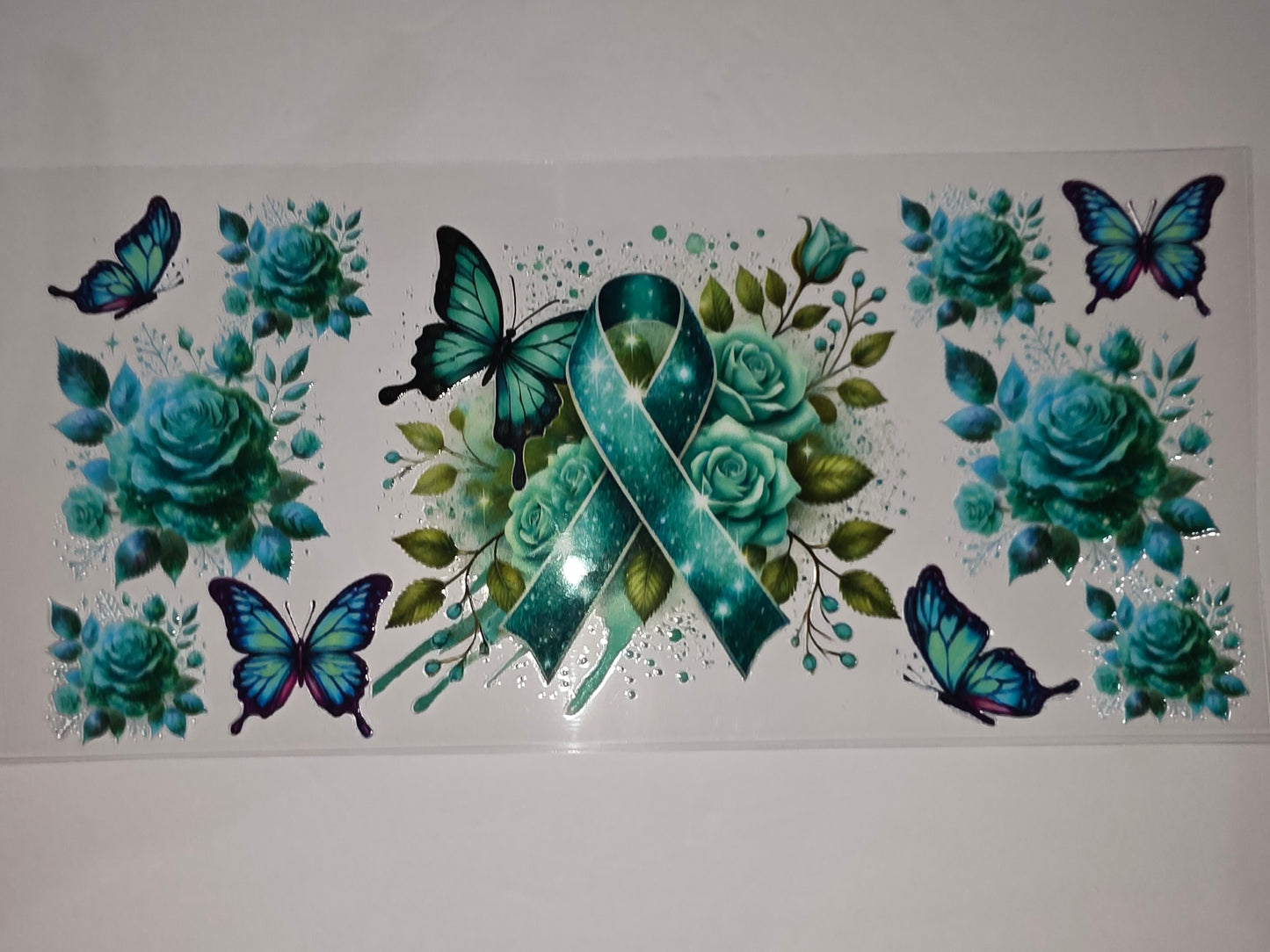 Teal Rose & Butterfly Tumbler Wrap - Sublimation Design