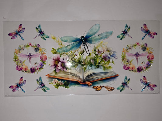 Whimsical Dragonfly & Floral Book Tumbler Wrap | Watercolor Butterfly & Insect Design