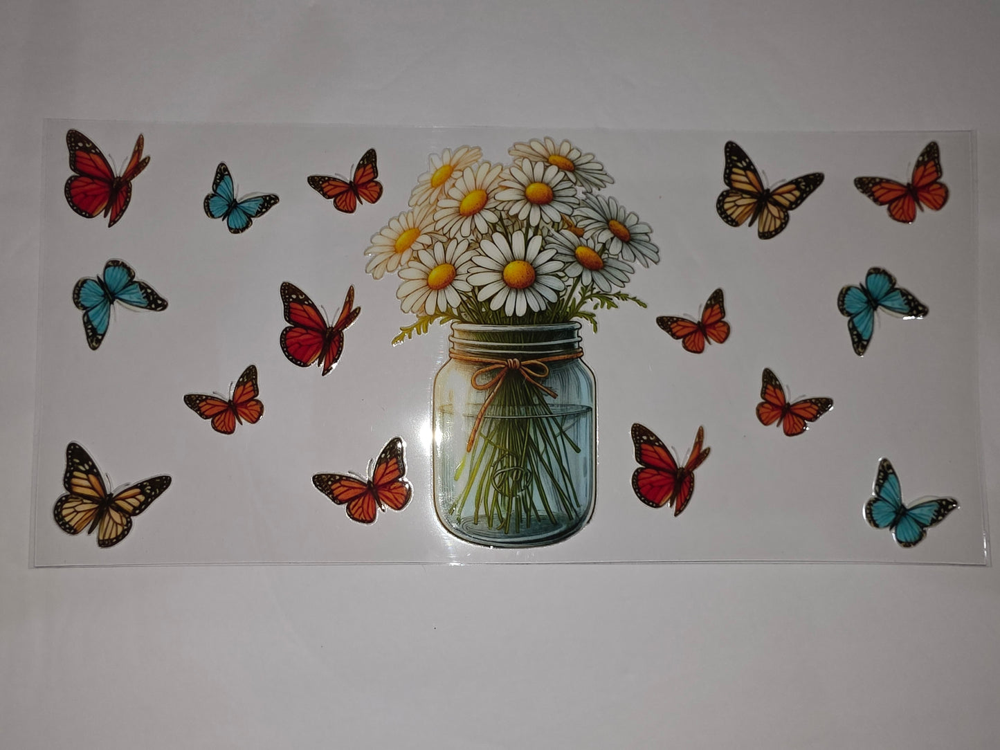 Daisy Mason Jar & Butterfly Tumbler Wrap | Floral & Insect Design | Vibrant Colors