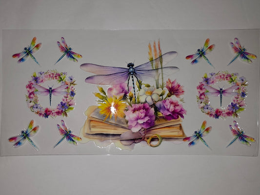 Watercolor Dragonflies & Flowers Tumbler Wrap | Boho Floral Drinkware Design