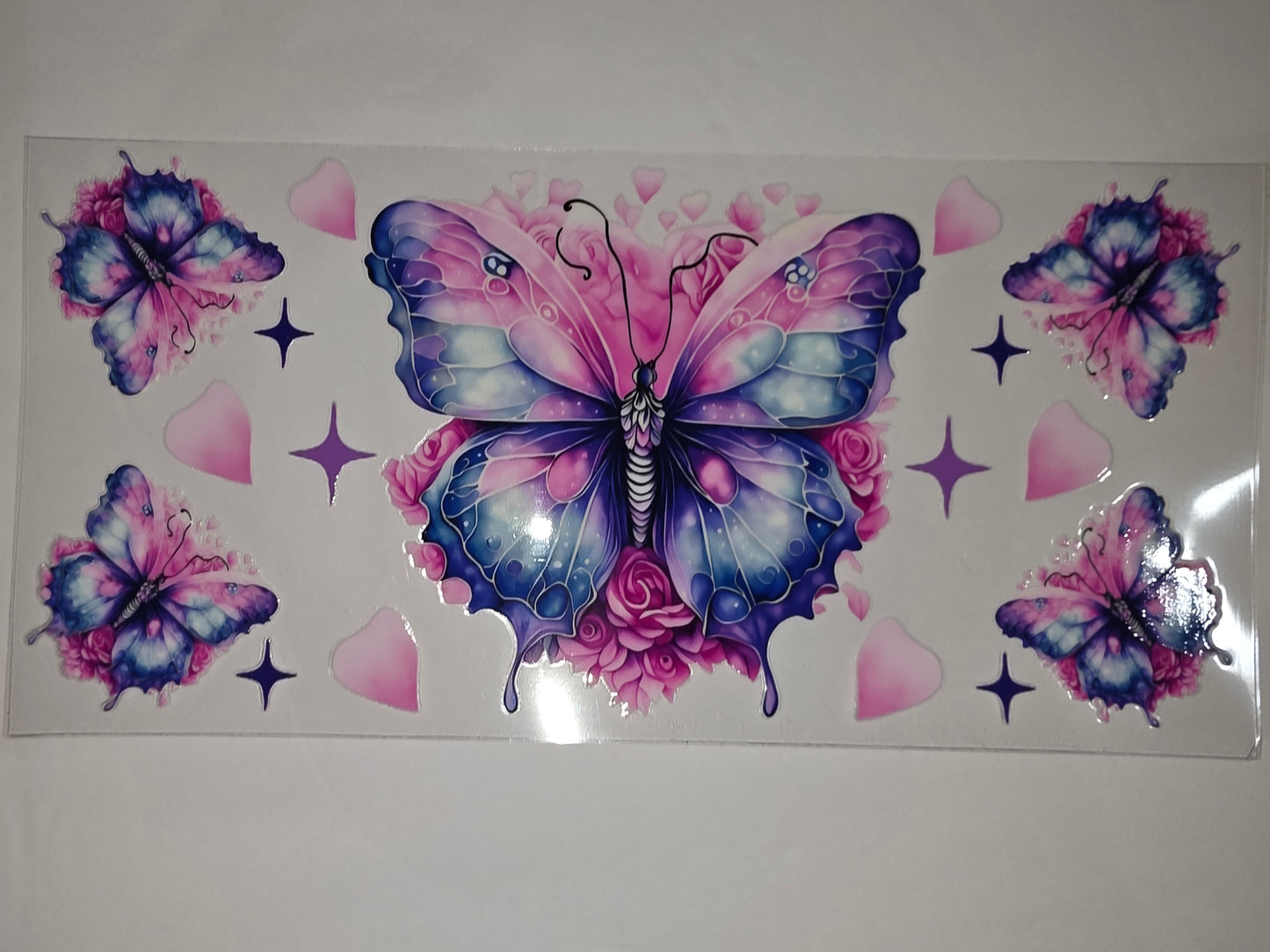 Enchanting Butterfly & Rose Tumbler Wrap | Pink, Purple, Blue Watercolor Design
