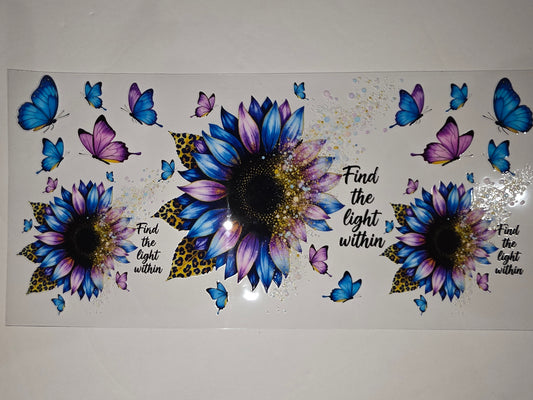 Blue Purple Sunflower Butterfly Leopard Print Tumbler Wrap - Inspirational Drinkware Design