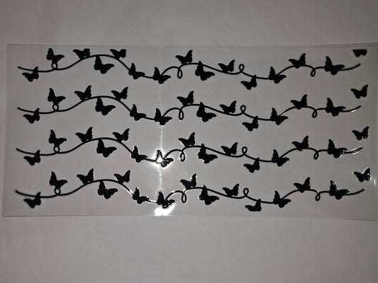 Black Butterfly Vine Tumbler Wrap - Elegant Silhouette Design for Cups