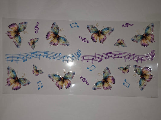 Butterfly Music Notes Tumbler Wrap | Watercolor Butterfly & Musical Symbols Design