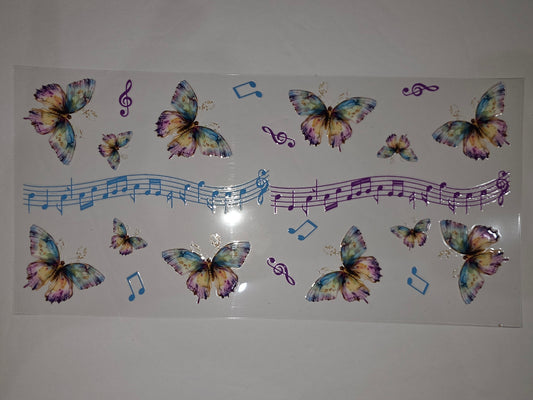 Whimsical Butterfly & Music Notes Tumbler Wrap | Purple, Blue, Yellow Watercolor Design