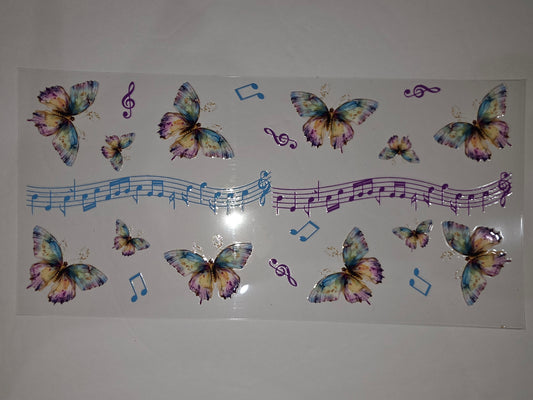 Whimsical Butterfly & Music Notes Tumbler Wrap | Blue, Purple, Yellow & Green Design