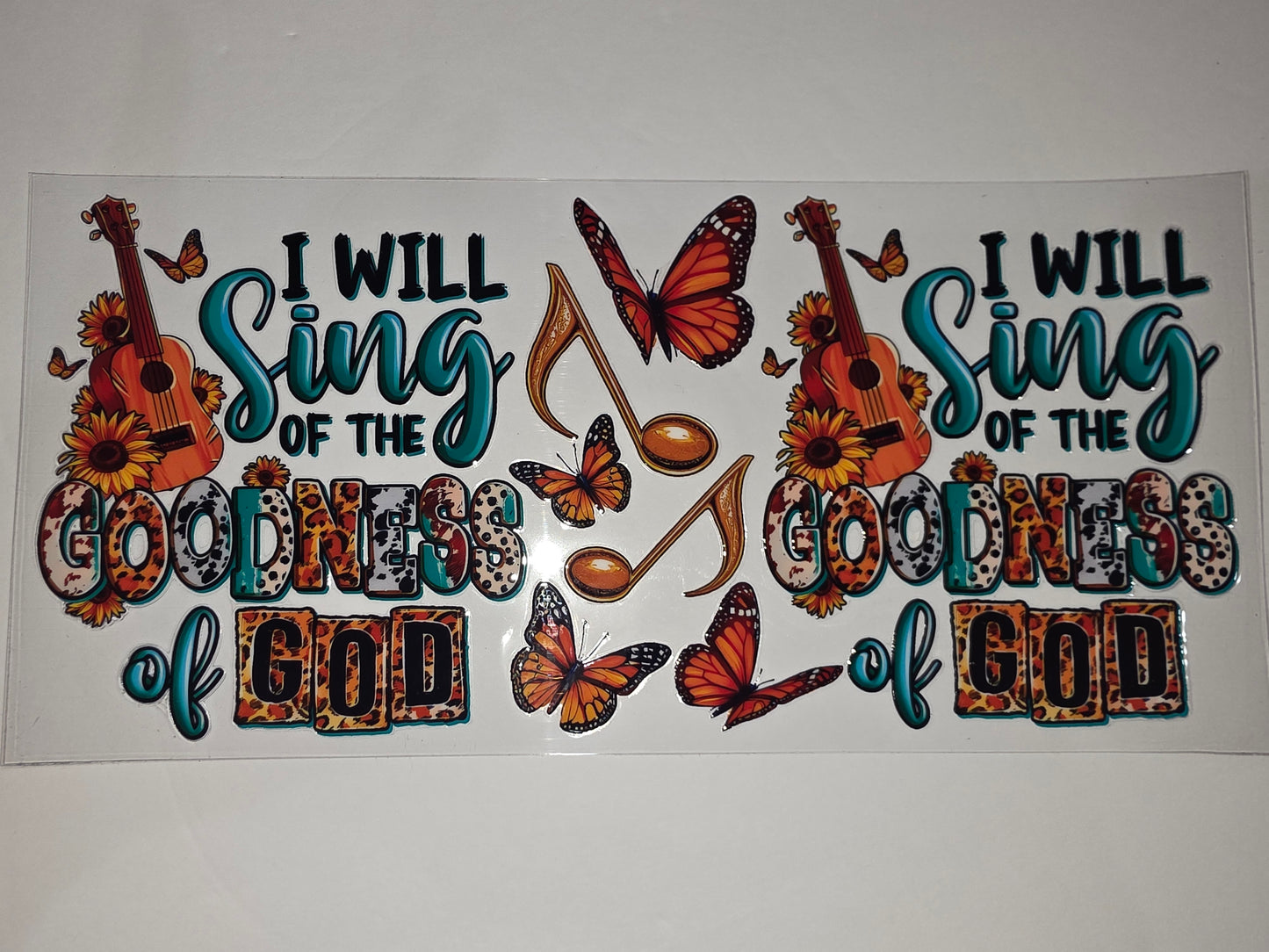 Christian Guitar Sunflower Butterfly Tumbler Wrap | "Sing of the Goodness of God" Design