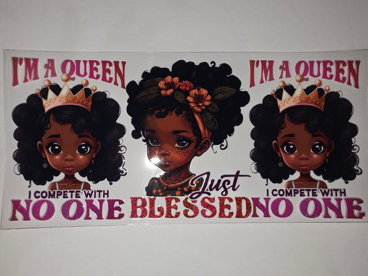 Black Girl Magic Queen Tumbler Wrap | Crowned Princesses & Floral Accents | Pink Glitter Text