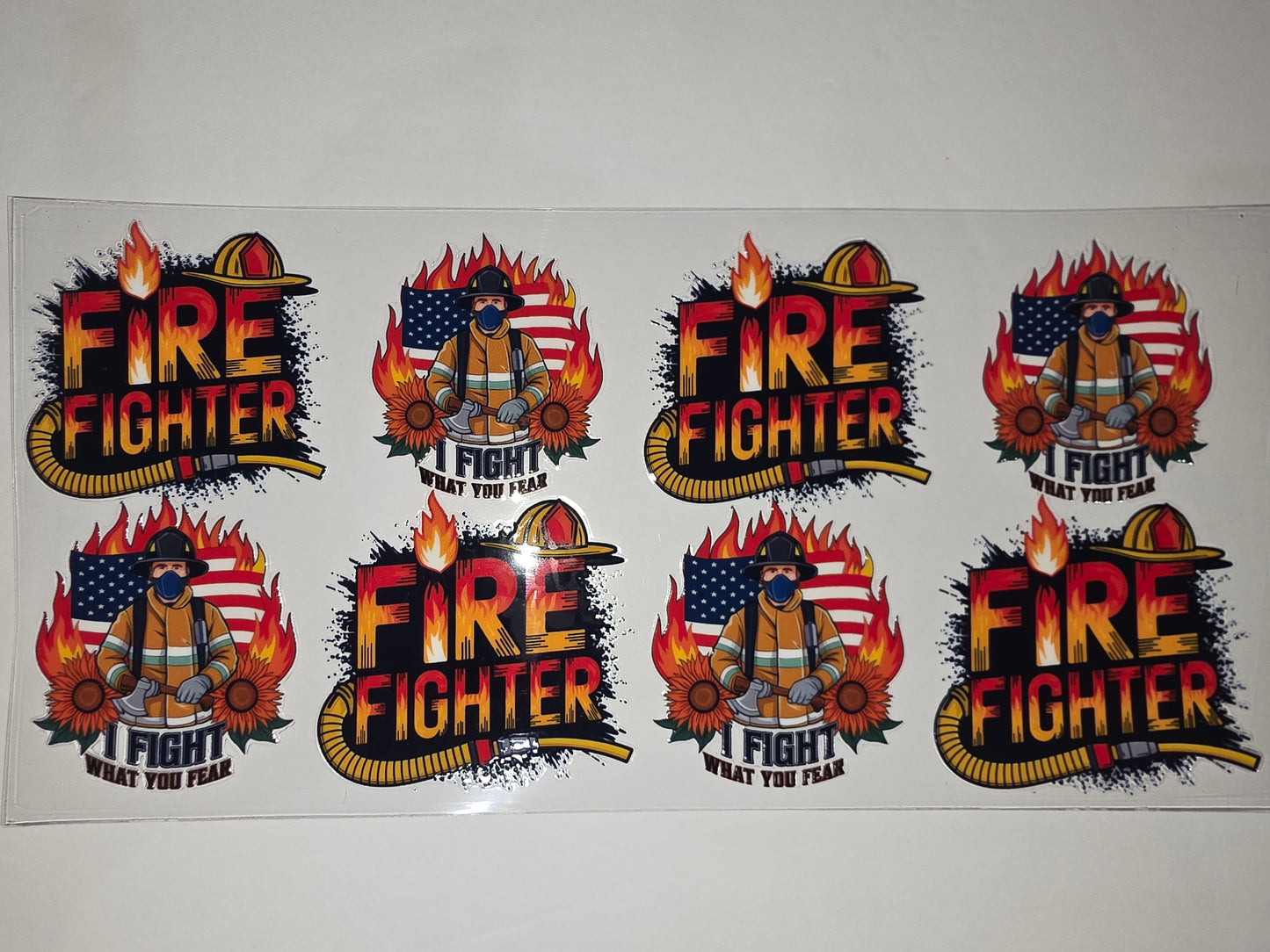 Firefighter Tumbler Wrap - Flames, American Flag, Sunflowers & Axe Design
