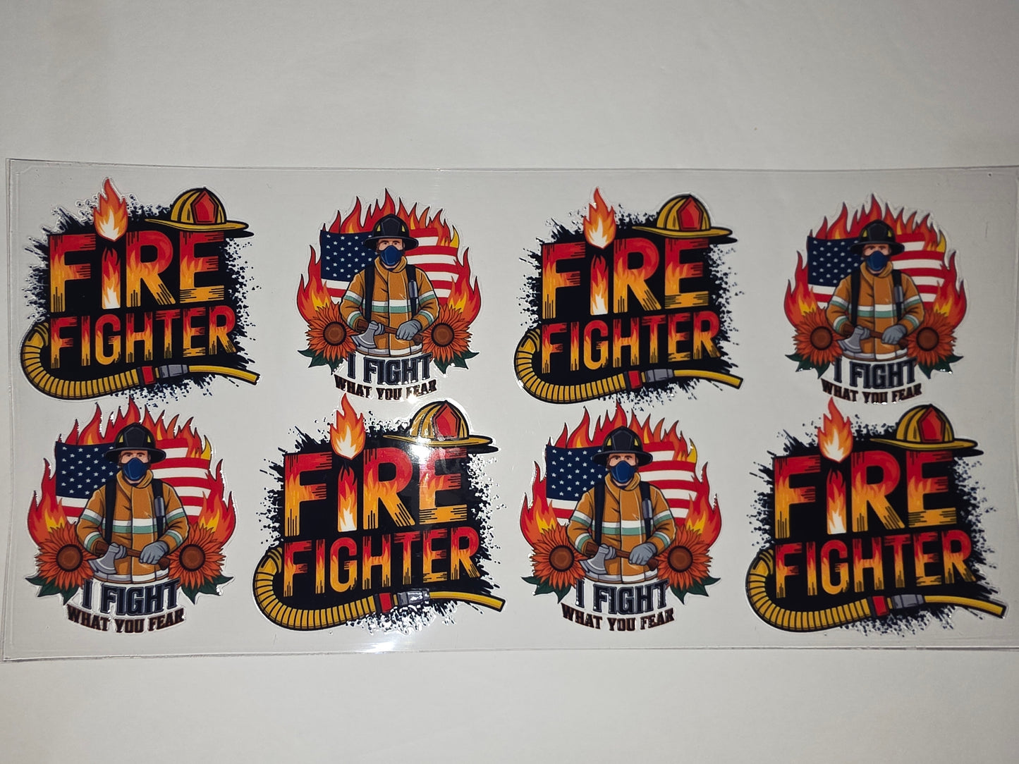 Firefighter Tumbler Wrap - "I Fight What You Fear" Design with American Flag & Sunflowers