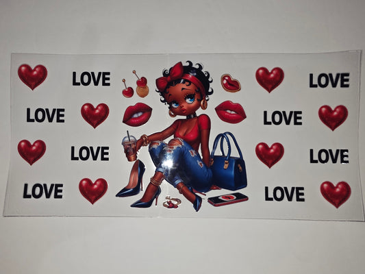 Betty Boop "Love" Tumbler Wrap - Red Hearts, Lips & Coffee Design