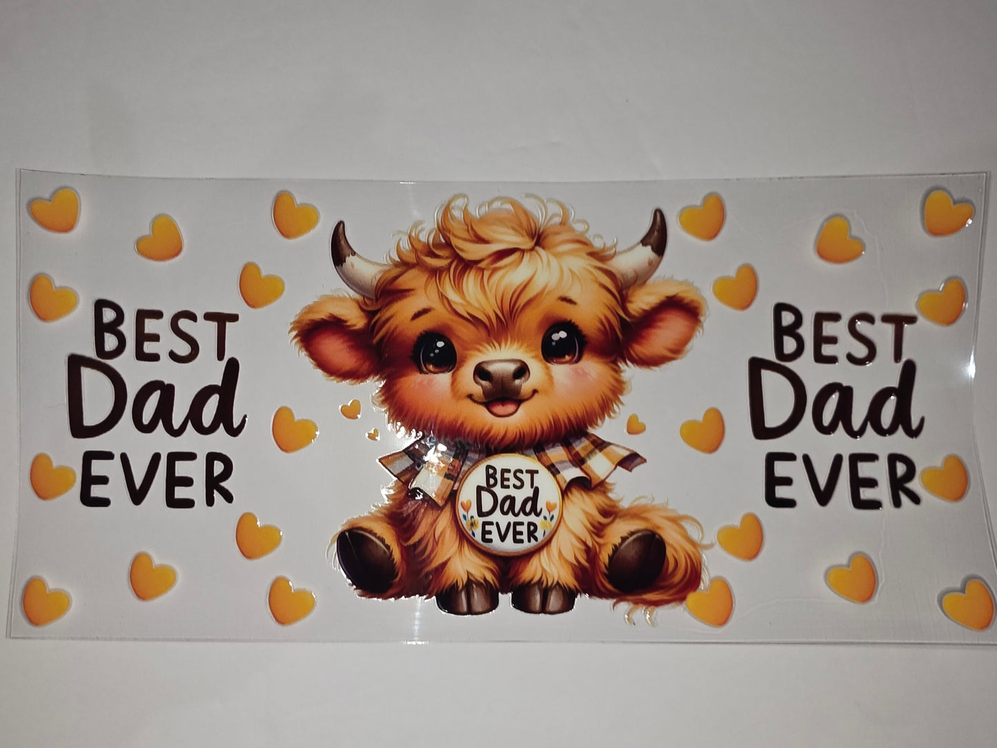 Cute Highland Cow "Best Dad Ever" Tumbler Wrap | Father's Day Gift | Orange Hearts