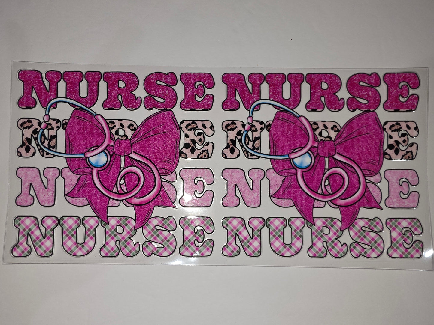 Pink Nurse Tumbler Wrap - Glitter, Leopard, Plaid Designs with Stethoscope Bow