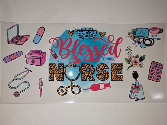 Blessed Nurse Leopard Print Tumbler Wrap | Pink, Blue, Leopard Medical Design